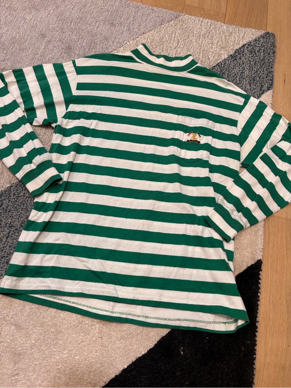 Ralph Lauren Green & White Striped Long Sleeve Tee with Embroidered Anchor Logo